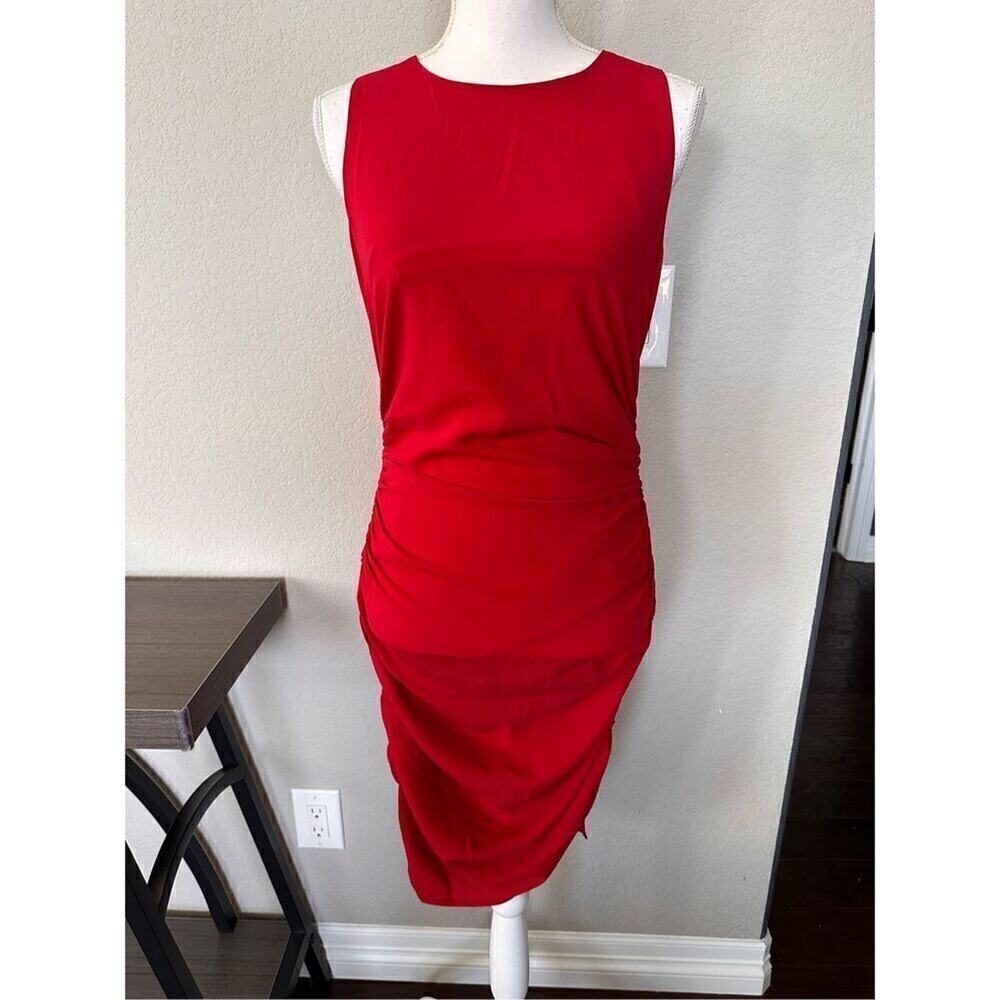 NSR Red Side Ruched Dress
